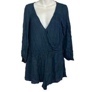 AMERICAN EAGLE Navy Blue Long Sleeve Shorts Romper Jumpsuit V-Neck Casual sz S